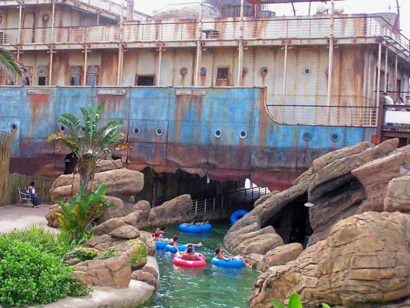 The wrecked ship dominates the landscape at Ushaka Marine World
